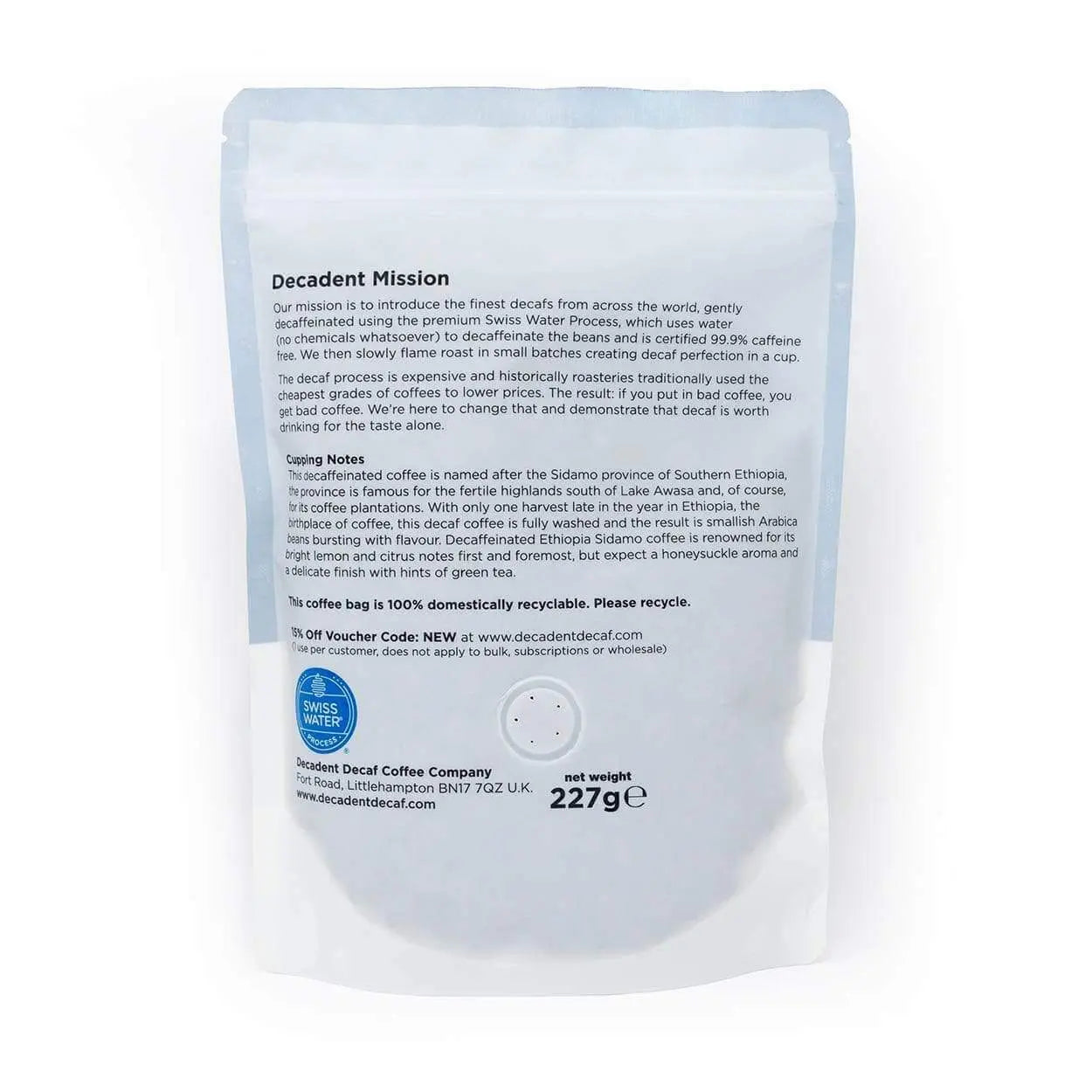 Ethiopia Decaffeinated Decaf Coffee - Swiss Water Decaf Coffee - Grounds and Beans - Decadent Decaf